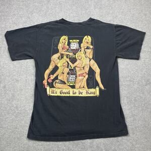 Vintage It's Good To Be King Graphic T-Shirt Mens Medium Black Gildan Distressed
